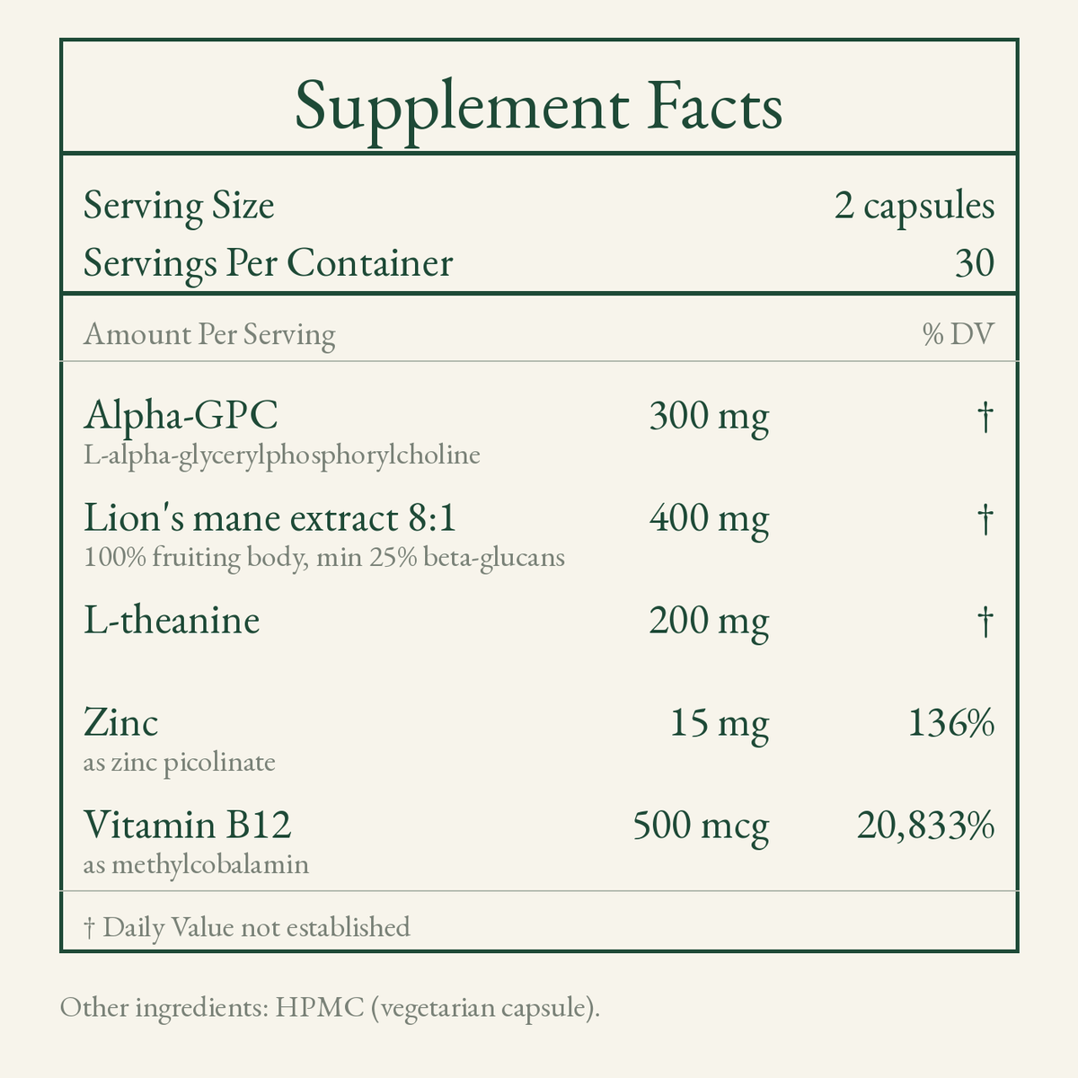 Weal Focus Supplement Facts panel