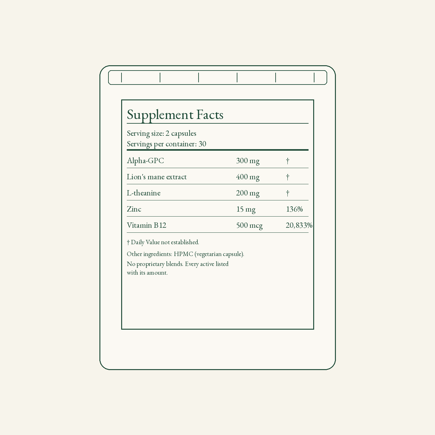 Weal Focus Supplement Facts panel